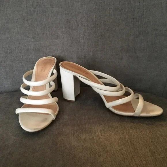Schutz Felisa‎ Cream Leather Strappy Block Heel Sandals Size 8.5 - Picture 2 of 8